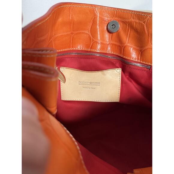 Dooney & Bourke Tote Bag Croc Embossed Leather Orange Satchel Made in Italy - Picture 12 of 14